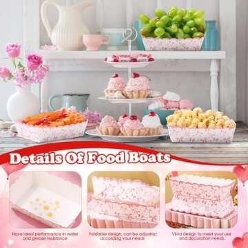 Dunzoom 60 Pcs Pink Bow Paper Food Trays Coquette Birthday Decorations Kraft Pink Food Boat Nacho Trays Bow Birthday Party Supplies for Valentines Wedding Baby Shower Party Decor(Classic)