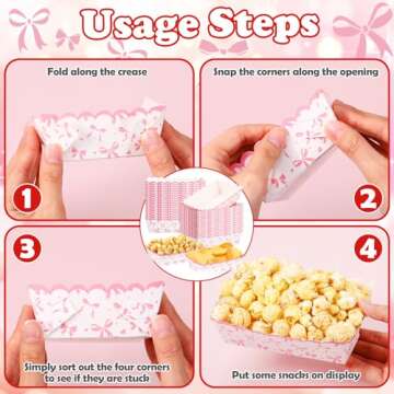 Dunzoom 60 Pcs Pink Bow Paper Food Trays Coquette Birthday Decorations Kraft Pink Food Boat Nacho Trays Bow Birthday Party Supplies for Valentines Wedding Baby Shower Party Decor(Classic)