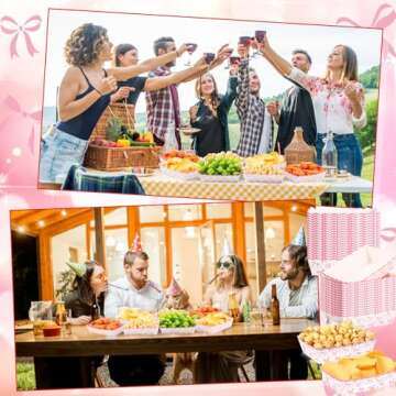 Dunzoom 60 Pcs Pink Bow Paper Food Trays Coquette Birthday Decorations Kraft Pink Food Boat Nacho Trays Bow Birthday Party Supplies for Valentines Wedding Baby Shower Party Decor(Classic)