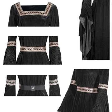 NSPSTT Medieval Dress Women Queen Costume Renaissance Irish Over Dress Halloween Costume Velvet Black Medium