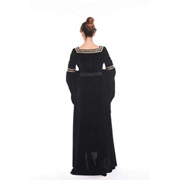 NSPSTT Medieval Dress Women Queen Costume Renaissance Irish Over Dress Halloween Costume Velvet Black Medium