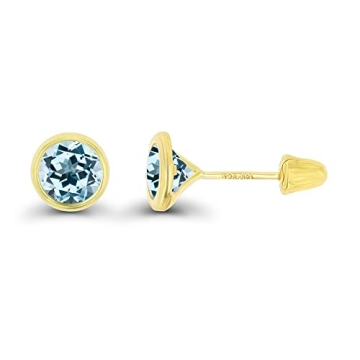 Elegant 14K Yellow Gold Sky Blue Topaz Bezel Screw Back Stud Earrings