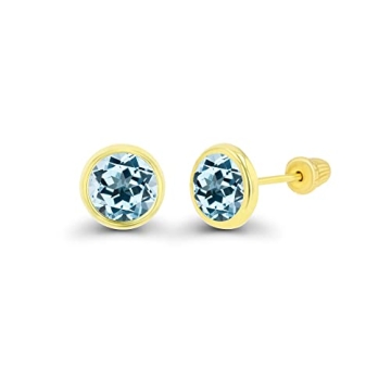 14K Yellow Gold Sky Blue Topaz October Birthstone Earrings