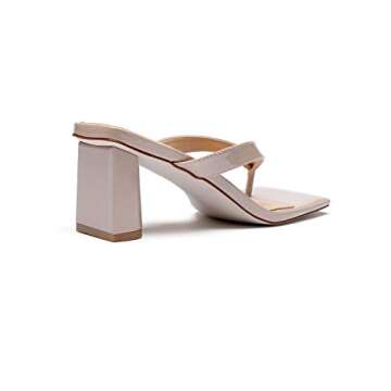 vivianly Women's Square Toe Thong Heels Slip On Mules Backless Chunky Heel Slippers