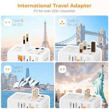 TESSAN 65W GaN Universal Travel Adapter, International Plug Adaptor with 4 USB(2 USB C) Charging Por...