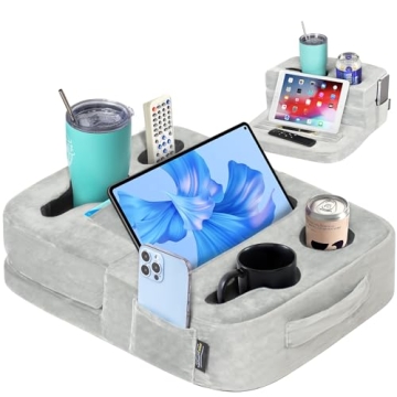 TabCouchCaddy - Couch Cup Holder Tray Pillow - Bed, Couch Caddy, Sofa, RV & Car - Holds Drinks, Snac...