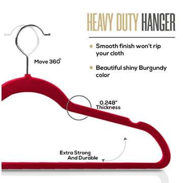 Utopia Home Velvet Hangers 150 Pack - Non-Slip Clothes Hangers - Burgundy Hangers - Suit Hangers wit...