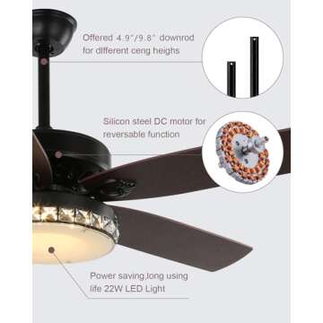 NEWHCTE Vintage Ceiling Fan with Remote and LED Lights