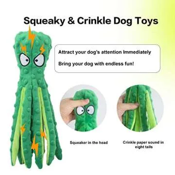 CPYOSN Dog Squeaky Toys Octopus - No Stuffing Crinkle Plush Dog Toys for Puppy Teething, Durable Int...
