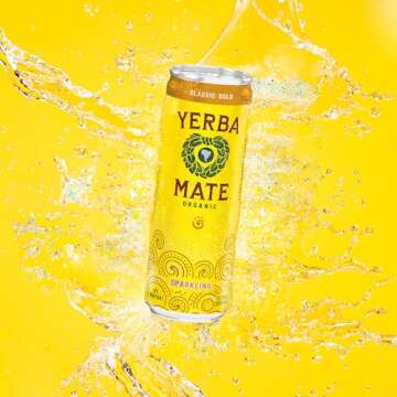 Guayakí Yerba Mate, Organic Sparkling Energy Drink Alternative, Classic Gold, 80mg Natural Plant Based Caffeine, Smooth Energy & Focus, Carbonated, 15.5 Oz (Pack of 12) (Packaging May Vary)