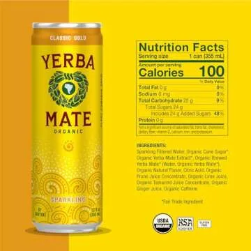 Guayakí Yerba Mate, Organic Sparkling Energy Drink Alternative, Classic Gold, 80mg Natural Plant Based Caffeine, Smooth Energy & Focus, Carbonated, 15.5 Oz (Pack of 12) (Packaging May Vary)