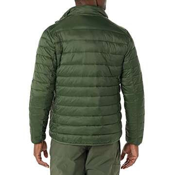 Amazon Essentials Men's Packable Lightweight Water-Resistant Puffer Jacket (Available in Big & Tall), Dark Green, Large