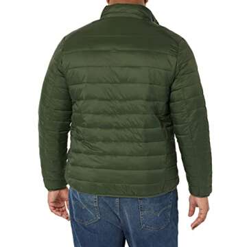 Amazon Essentials Men's Packable Lightweight Water-Resistant Puffer Jacket (Available in Big & Tall), Dark Green, Large