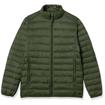 Amazon Essentials Men's Packable Lightweight Water-Resistant Puffer Jacket (Available in Big & Tall), Dark Green, Large