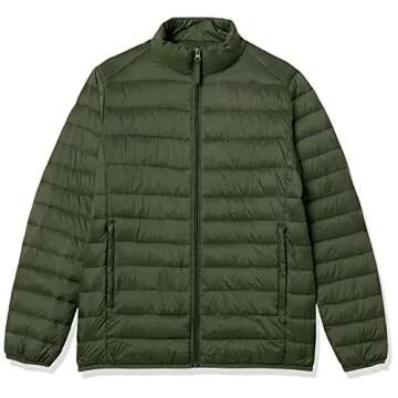 Amazon Essentials Men's Packable Lightweight Water-Resistant Puffer Jacket (Available in Big & Tall), Dark Green, Large