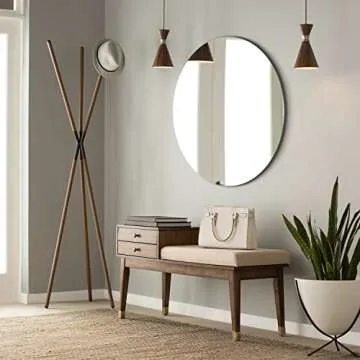 Arcus Home Round Mirror,24 Inch Frameless Circle Mirror, Wall Mirror for Bathroom, Bedroom, Living Room, Vanity, Entryway, for Modern Minimalist Farmhouse Home Decor