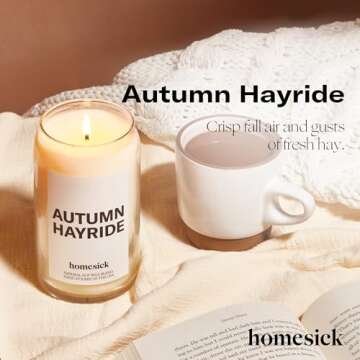 Homesick Scented Candles for Home (Autumn Hayride) - 13.75 oz Long-Lasting Natual Soy Wax Blend Jar Candle Gifts for Women & Men, 60-80 Hours Burn Time - Notes of Fresh Hay, Nutmeg & Tonka
