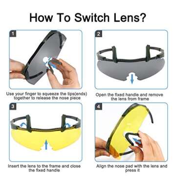 xaegistac Tactical Eyewear 3 Interchangeable Lenses Outdoor Unisex Shooting Glasses (Green Frame)