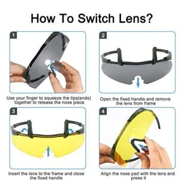 xaegistac Tactical Eyewear 3 Interchangeable Lenses Outdoor Unisex Shooting Glasses (Green Frame)