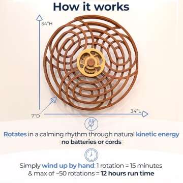Mindsight Moving Kinetic Wall Art - Wind up to power peaceful motion (no battery) - Calming Wall Dé...