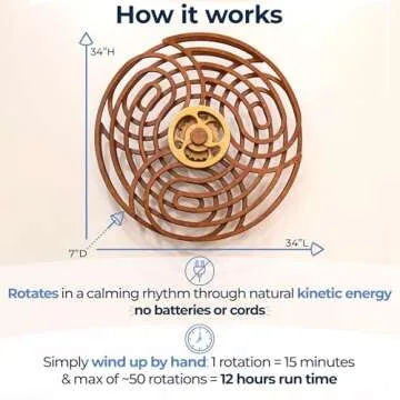 Mindsight Moving Kinetic Wall Art - Wind up to power peaceful motion (no battery) - Calming Wall Dé...