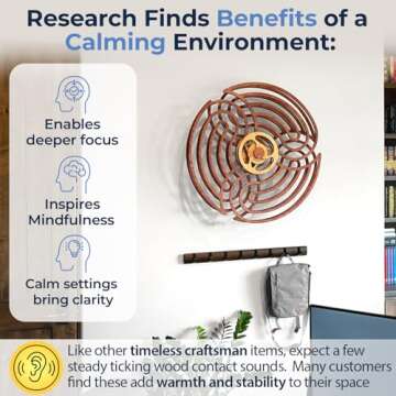 Mindsight Moving Kinetic Wall Art - Wind up to power peaceful motion (no battery) - Calming Wall Décor for Living Room, Office, Bedroom, Kitchen - Hand Crafted Wood - Ripple, Canyon Brown