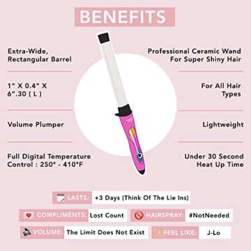 CHOPSTICK STYLER Master Curling Wand Iron, Rectangular 1 inch Ceramic Barrel for Voluminous Wild Beachy or Zig Zag Waves, Professional Curler with Temperature Control for Long & Shorter Hair