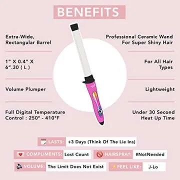CHOPSTICK STYLER Master Curling Wand Iron, Rectangular 1 inch Ceramic Barrel for Voluminous Wild Beachy or Zig Zag Waves, Professional Curler with Temperature Control for Long & Shorter Hair