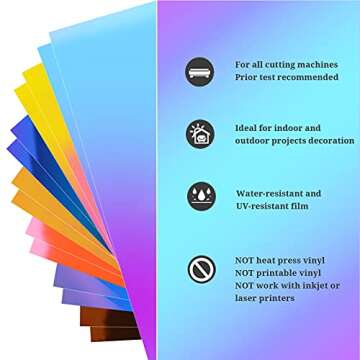 TECKWRAP Holographic Chrome Adhesive Vinyl Sheets 12" x 12" 14 Sheets/Pack for DIY Craft, Arts with 7 Colors (Opal White,Green Malachite,Peacock Blue,Beige Orange, Hyacinth Blue,Yellow Pink,Hot Pink)