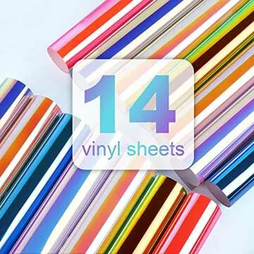 TECKWRAP Holographic Chrome Adhesive Vinyl Sheets 12" x 12" 14 Sheets/Pack for DIY Craft, Arts with 7 Colors (Opal White,Green Malachite,Peacock Blue,Beige Orange, Hyacinth Blue,Yellow Pink,Hot Pink)