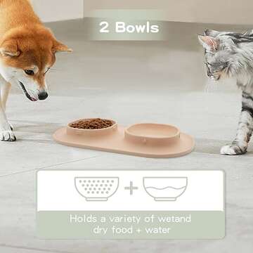 Dog Food Bowls Pet Bowls & Dog Water Bowls with No-Spill and Non-Skid, Feeder Bowls with Dog Bowl Mat for Small Medium Large Size Dogs Cats Puppy Pets, Dog Dishes (Khaki)