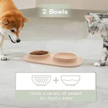 Dog Food Bowls Pet Bowls & Dog Water Bowls with No-Spill and Non-Skid, Feeder Bowls with Dog Bowl Mat for Small Medium Large Size Dogs Cats Puppy Pets, Dog Dishes (Khaki)