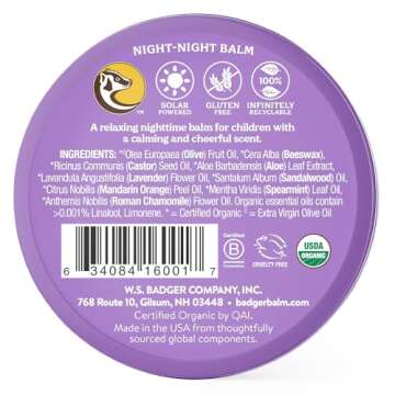Badger - Night Night Balm, Chamomile & Lavender, Natural Sleep Balm for Kids, Scented Relaxing Balm ...