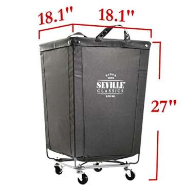 Seville Classics Large Commercial Heavy Duty Rolling Steel Frame Laundry Hamper Canvas Cart Bin w/Wh...