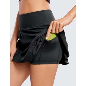 CRZ YOGA Womens Pleated Tennis Skirts with Pockets High Waisted Athletic Golf Skorts Skirts for Women Soft Breathable Cute Black Small