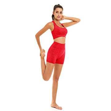 Toplook Women Seamless Yoga Workout Set 2 Piece Outfits Gym Shorts Sports Bra (Bright Red, Small)