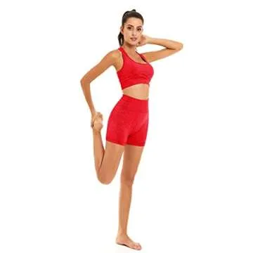 Toplook Women Seamless Yoga Workout Set 2 Piece Outfits Gym Shorts Sports Bra (Bright Red, Small)