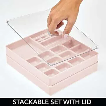 mDesign Stackable Jewelry Storage Trays in Blush Pink