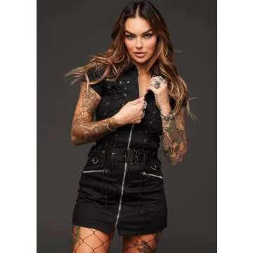 Pretty Attitude Womens Black Gothic Dress Studded Punk Goth Mini Dress XS