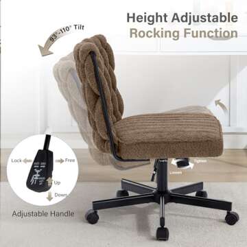 HForesty Criss Cross Legged Office Desk Chair with Wheels, Modern Armless Desk Chair with Wide Seat, Home Office Chair for Work, Meditation, Vanity, Brown