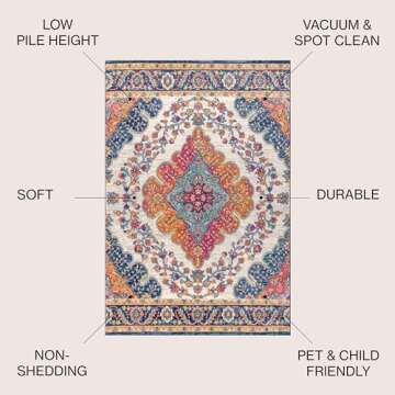 JONATHAN Y BMF106A-4 Bohemian Flair Boho Vintage Medallion Blue/Multi 4 ft. x 6 ft. Area-Rug, Vintag...