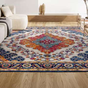 JONATHAN Y BMF106A-4 Bohemian Flair Boho Vintage Medallion Blue/Multi 4 ft. x 6 ft. Area-Rug, Vintage, Easy-Cleaning, for Bedroom, Kitchen, Living Room, Non Shedding