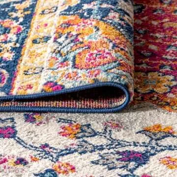 JONATHAN Y BMF106A-4 Bohemian Flair Boho Vintage Medallion Blue/Multi 4 ft. x 6 ft. Area-Rug, Vintage, Easy-Cleaning, for Bedroom, Kitchen, Living Room, Non Shedding