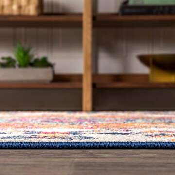 JONATHAN Y BMF106A-4 Bohemian Flair Boho Vintage Medallion Blue/Multi 4 ft. x 6 ft. Area-Rug, Vintage, Easy-Cleaning, for Bedroom, Kitchen, Living Room, Non Shedding