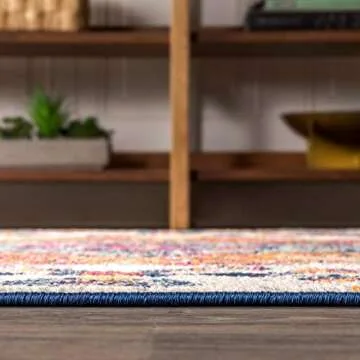 JONATHAN Y BMF106A-4 Bohemian Flair Boho Vintage Medallion Blue/Multi 4 ft. x 6 ft. Area-Rug, Vintage, Easy-Cleaning, for Bedroom, Kitchen, Living Room, Non Shedding