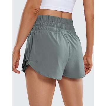 CRZ YOGA Athletic Shorts for Women High Waisted Flowy Ruffle Skirt Overlay for Workout Running Tennis with Zip Pocket Grey Sage Small