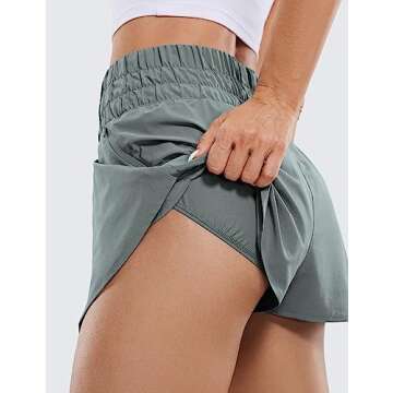 CRZ YOGA Athletic Shorts for Women High Waisted Flowy Ruffle Skirt Overlay for Workout Running Tennis with Zip Pocket Grey Sage Small