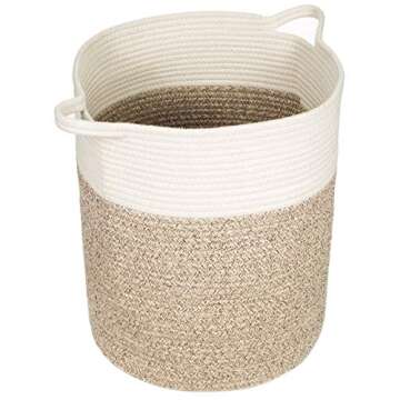 IndigoBea Cotton Rope Storage Basket -17"H x 15"D Extra Large Tall Laundry Clothes Hamper with Handles - Decorative Woven Basket -Designed for Kids Toys, Blanket, Nursery, Dorm, Bedroom, Living Room