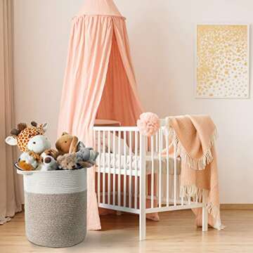 IndigoBea Cotton Rope Storage Basket -17"H x 15"D Extra Large Tall Laundry Clothes Hamper with Handles - Decorative Woven Basket -Designed for Kids Toys, Blanket, Nursery, Dorm, Bedroom, Living Room