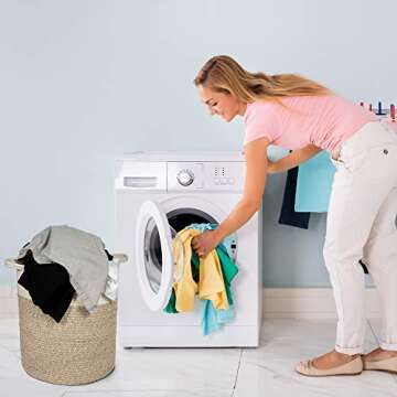 IndigoBea Cotton Rope Storage Basket -17"H x 15"D Extra Large Tall Laundry Clothes Hamper with Handles - Decorative Woven Basket -Designed for Kids Toys, Blanket, Nursery, Dorm, Bedroom, Living Room